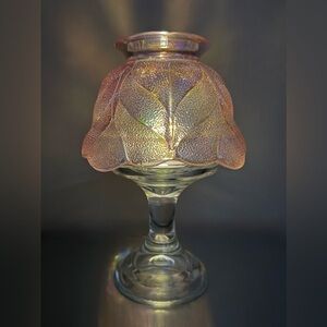 RARE Vintage L.E. Smith iridescent Glass Fairy Lamp in the Woodrose Leaf Pattern